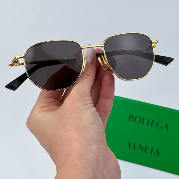 Bottega Veneta BV1301S 001 BRAND NEW Sunglasses Gold Grey Split Panthos Unisex - Picture 3 of 14
